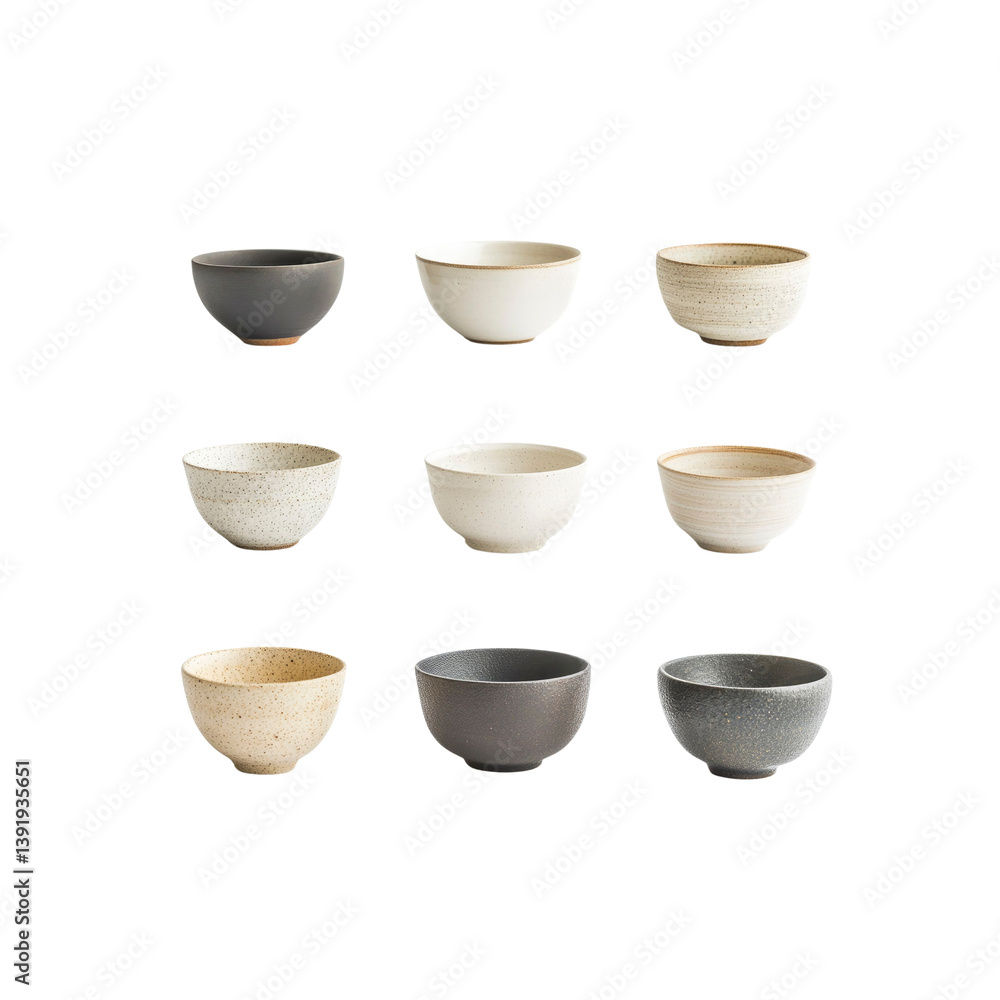 Set of Nine Small Ceramic Bowls in Various Colors and Textures Set of Nine Small Ceramic Bowls in Various Colors and Textures