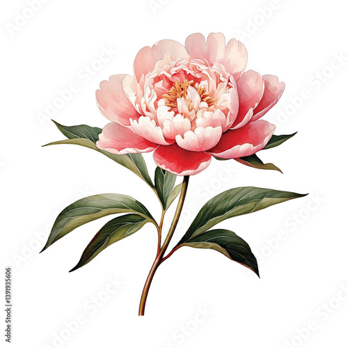 Pink Peonies Peony Flowers isolated watercolor illustration painting botanical art white background