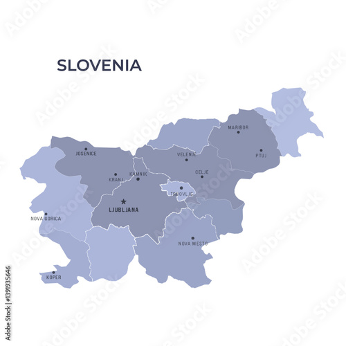 Map of SLOVENIA with Regions Borders and Famous Cities
