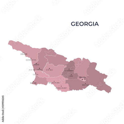 Map of GEORGIA with Regions Borders and Famous Cities