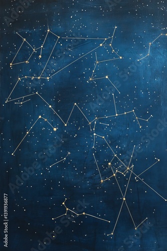 Abstract blue background with connected dots and lines resembling constellations.