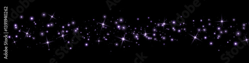 Purple glittering dots, particles, stars magic sparks. Glow flare light effect. Violet luminous points. Vector particles on transparent background.
