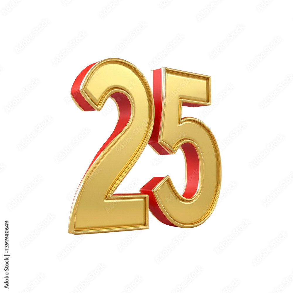 3D Golden Number Twenty-Five with Red Outline - Anniversary, Sale, Celebration 3D Golden Number Twenty-Five with Red Outline - Anniversary, Sale, Celebration