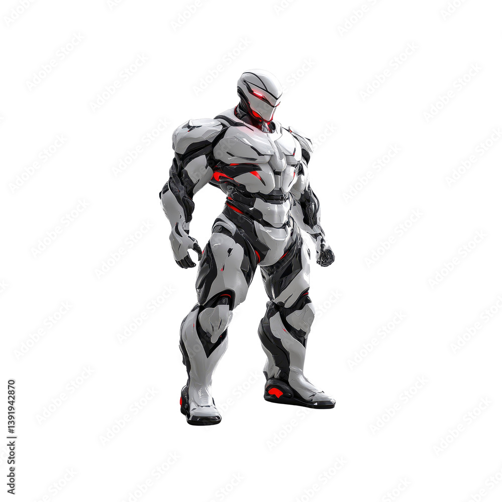 Futuristic White and Black Armored Robot, Powerful Cyborg Soldier, Sci-Fi Character Render Futuristic White and Black Armored Robot, Powerful Cyborg Soldier, Sci-Fi Character Render