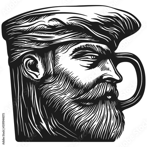 Detailed Vintage Style Portrait of a Bearded Man in Profile