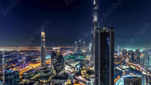 Wallpaper Mural Panoramic skyline of the buildings night timelapse in Dubai, UAE. Torontodigital.ca