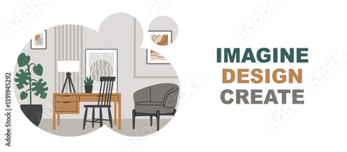 Banner interior design,home decor.A template with a space for the text.Flat vector illustration.