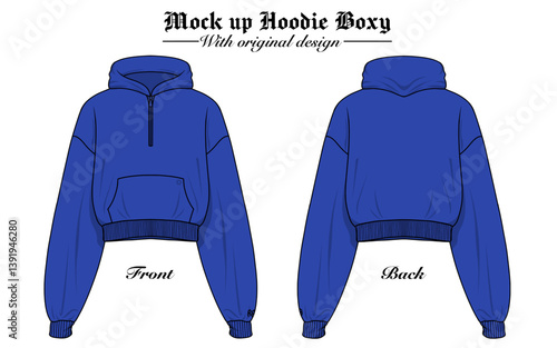 Premium Vector Design Mock up Blue Hoodie Zipper Crop top. Color can be change.