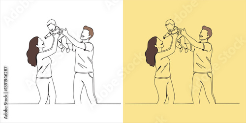 A pair of young parents enjoy a playful moment with their baby, sharing laughter and affection as they create joyful memories together, strengthening their bond as a loving family.
