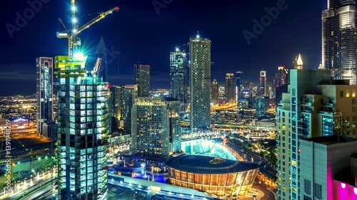 Wallpaper Mural Panoramic skyline of the buildings night timelapse in Dubai, UAE. Torontodigital.ca