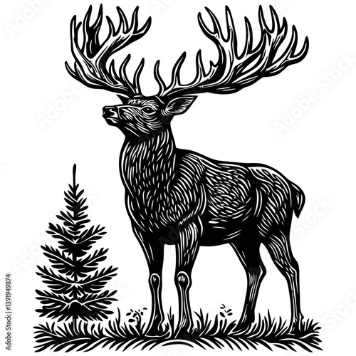 Wallpaper Mural Majestic Moose Silhouette with Pine Tree in Vector Art Style Torontodigital.ca