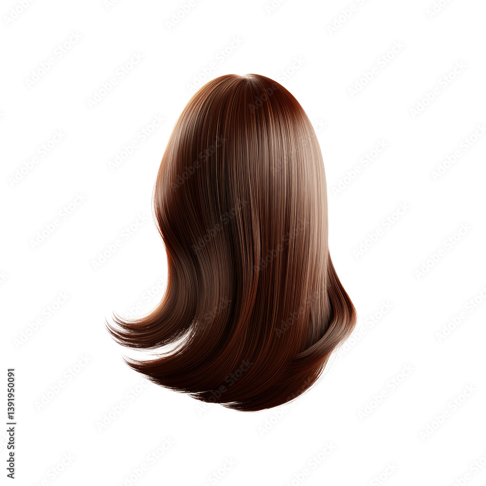 Fototapeta premium Luxurious Long Brown Hair, Rear View, Isolated on Transparent background
