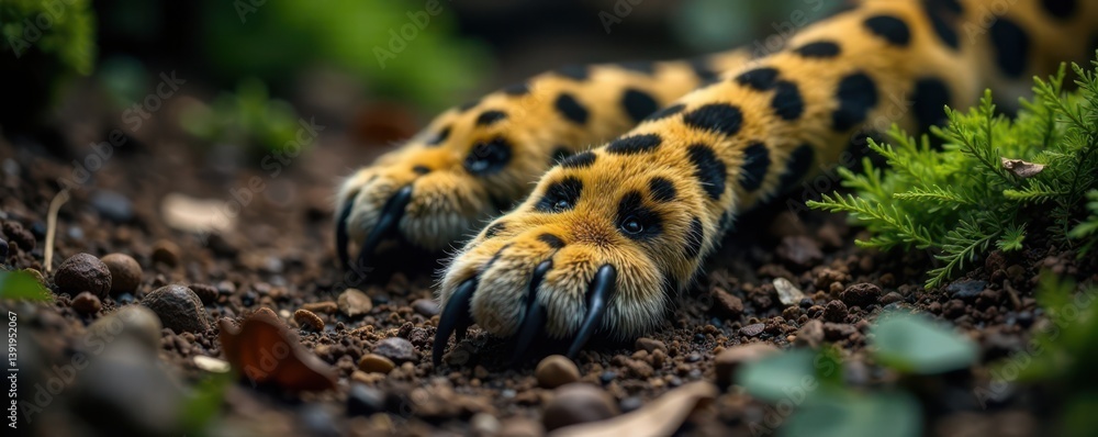 Obraz premium Leopard paw print on forest ground, footprint, animal