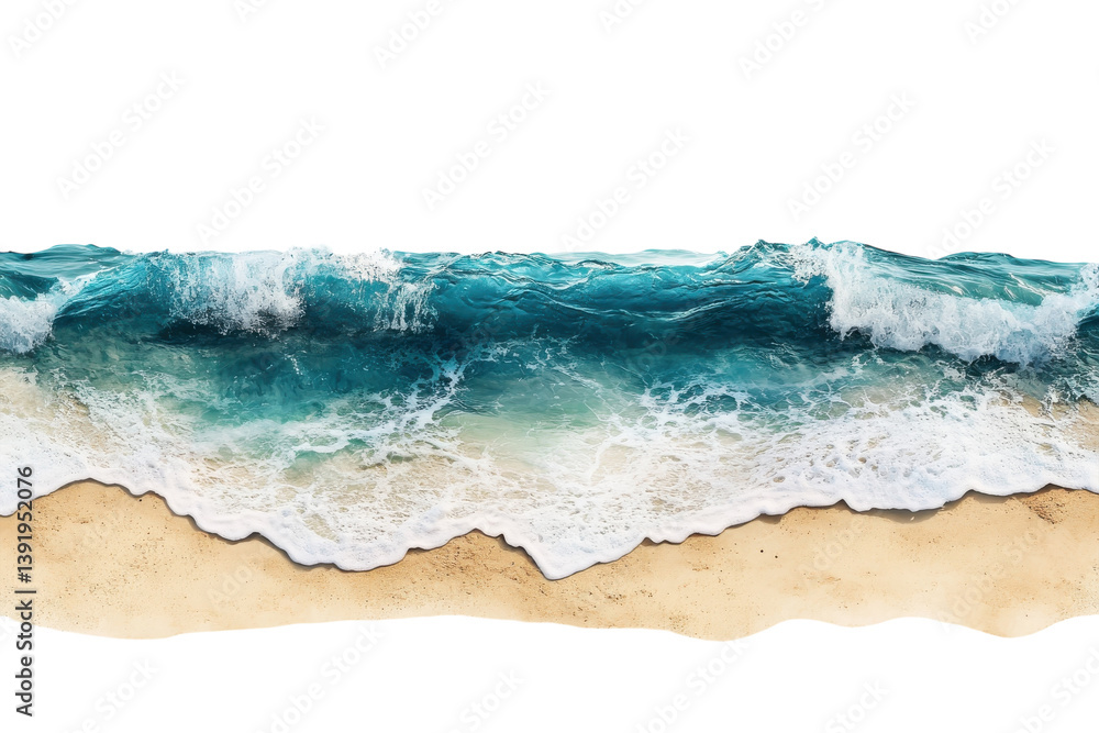 Ocean wave crashing on sandy beach vibrant turquoise water white foam isolated background isolated on transparent background Ocean wave crashing on sandy beach vibrant turquoise water white foam isolated background isolated on transparent background