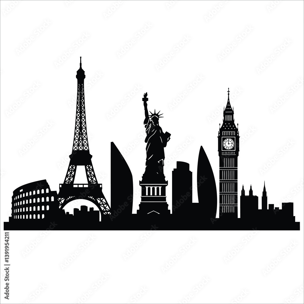 Obraz premium City Silhouette, Urban Silhouette, City Skyline Art, City Outline SVG, Skyline Clipart, City Vector, Cityscape Silhouette, City Drawing, Cityscape Outline, Modern City Art, City Silhouette SVG, Citysc
