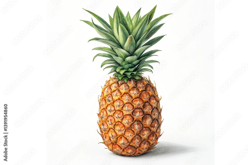 Pineapple, a Ripe, Fresh Fruit Food, Whole, Isolated on White bacground Pineapple, a Ripe, Fresh Fruit Food, Whole, Isolated on White bacground