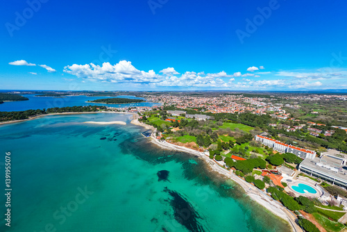 Aerial drone view of beautiful Medulin city in Istria, Croatia.