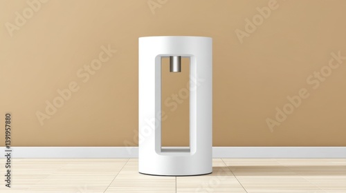 White Cylindrical Water Dispenser on Light Wood Floor