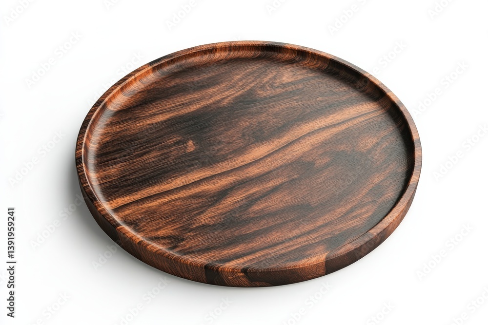 Rich dark wood round serving tray elegant rustic design perfect for home decor or stylish serving isolated on transparent background Rich dark wood round serving tray elegant rustic design perfect for home decor or stylish serving isolated on transparent background