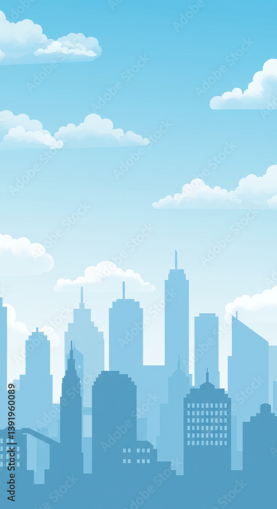 Sky High Cityscape: Vector Skyline, Clouds, and Blue Hues - Modern Urban Panorama for Backgrounds & Design Sky High Cityscape: Vector Skyline, Clouds, and Blue Hues - Modern Urban Panorama for Backgrounds & Design