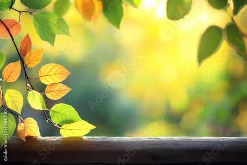 Autumn leaves on a wooden railing