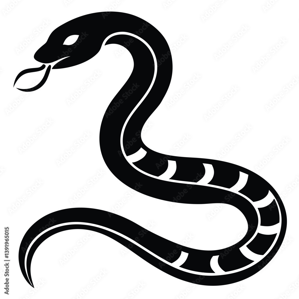 Fototapeta premium snake Black and white vector illustration animal silhouette for t shirt, black and white snake silhouette vector illustration, vector illustration of a snake silhouette isolated on white background.