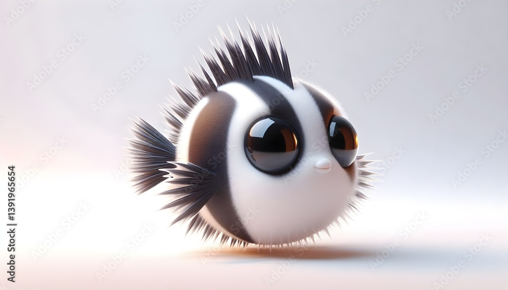 Naklejka premium A cute baby Banggai cardinalfish in 3D with black-white stripes and large eyes isolated on white