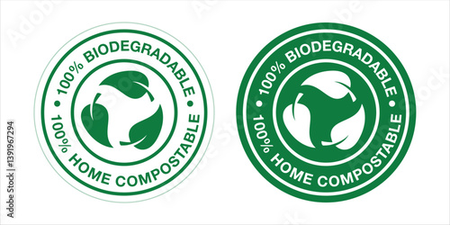 Biodegradable Home Compostable Round label icon For Product Label Green Standard Vector