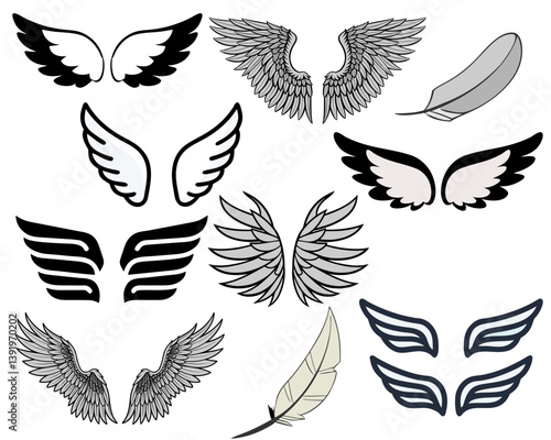 A sleek and stylized wings vector icon featuring symmetrical, outstretched feathers. The design often includes a pair of curved or angular wings, representing freedom, speed, or elevation.