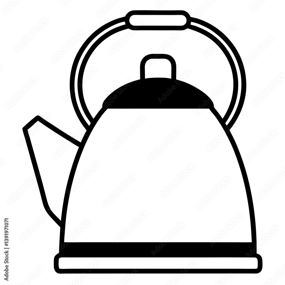 Fototapeta premium Black Kettle Line Icon Silhouette Vector on White Background.