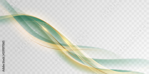 Green abstract wave background With luxury golden element vector illustration