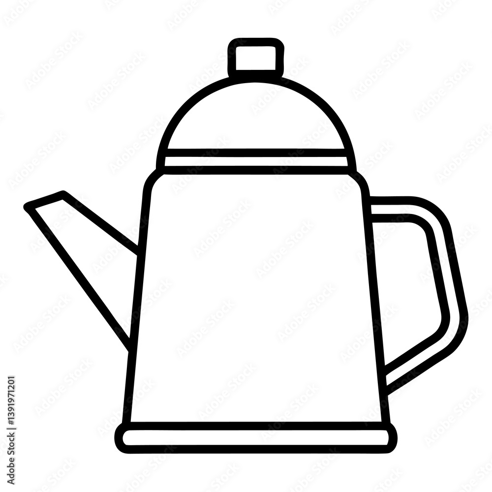 Fototapeta premium Black Kettle Line Icon Silhouette Vector on White Background.