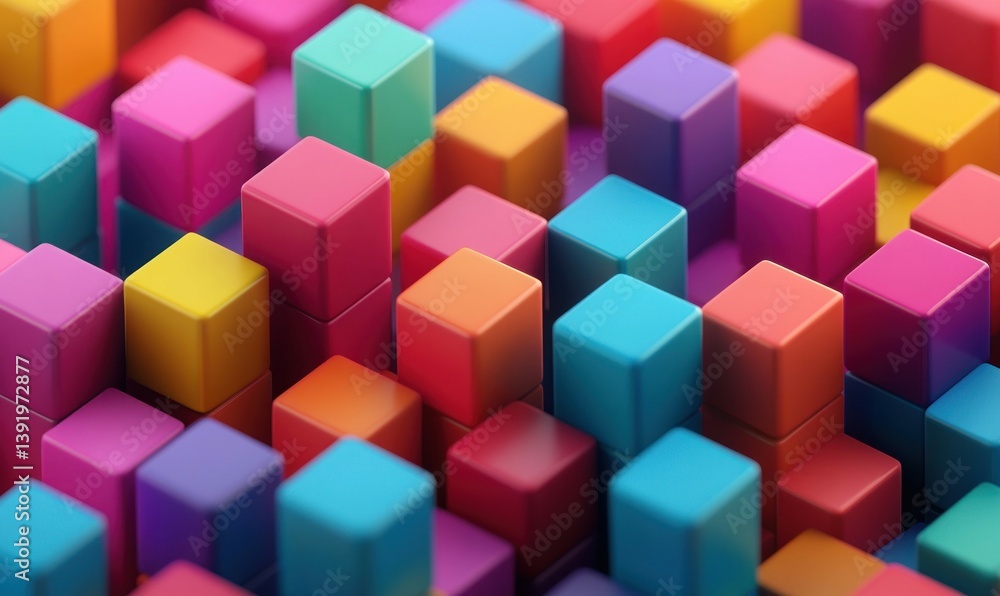 A vibrant display of colorful cubes stacked in an eye-catching geometric pattern perfect for modern design.