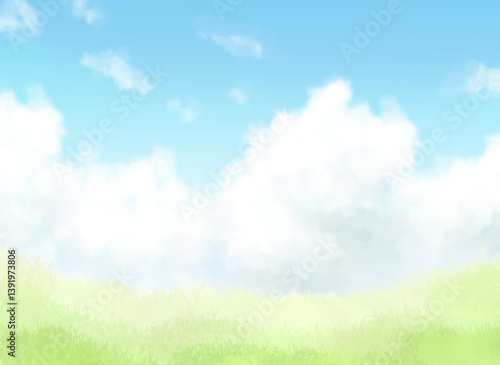 草原と青空と雲のある風景