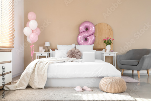 Interior of bedroom decorat...