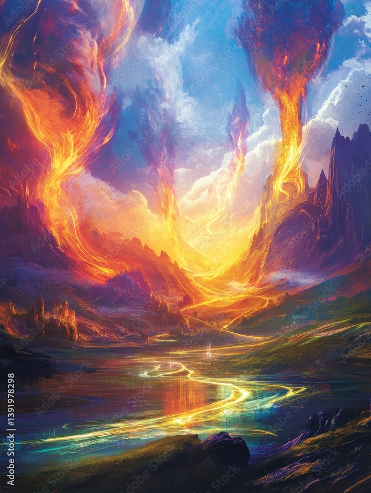 Colorful sky with clouds and a river reflecting the light. Colorful sky with clouds and a river reflecting the light.