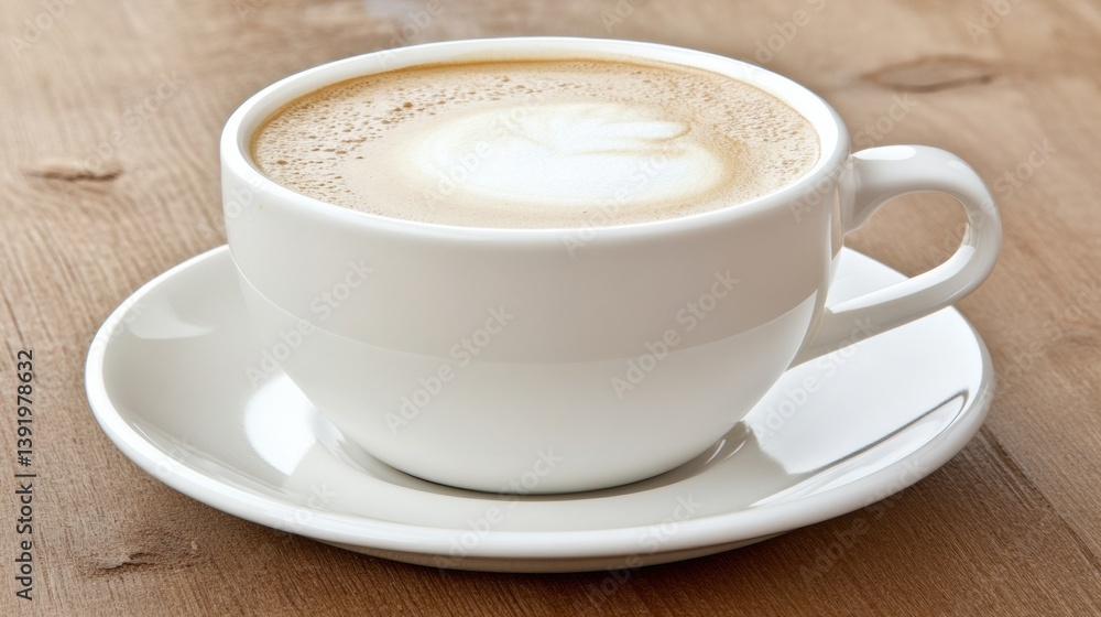 White Cup of Latte Art Coffee on Wooden Table White Cup of Latte Art Coffee on Wooden Table