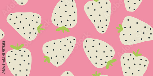 Strawberry pattern on pink background. Seamless pattern. Hand drawn style. 