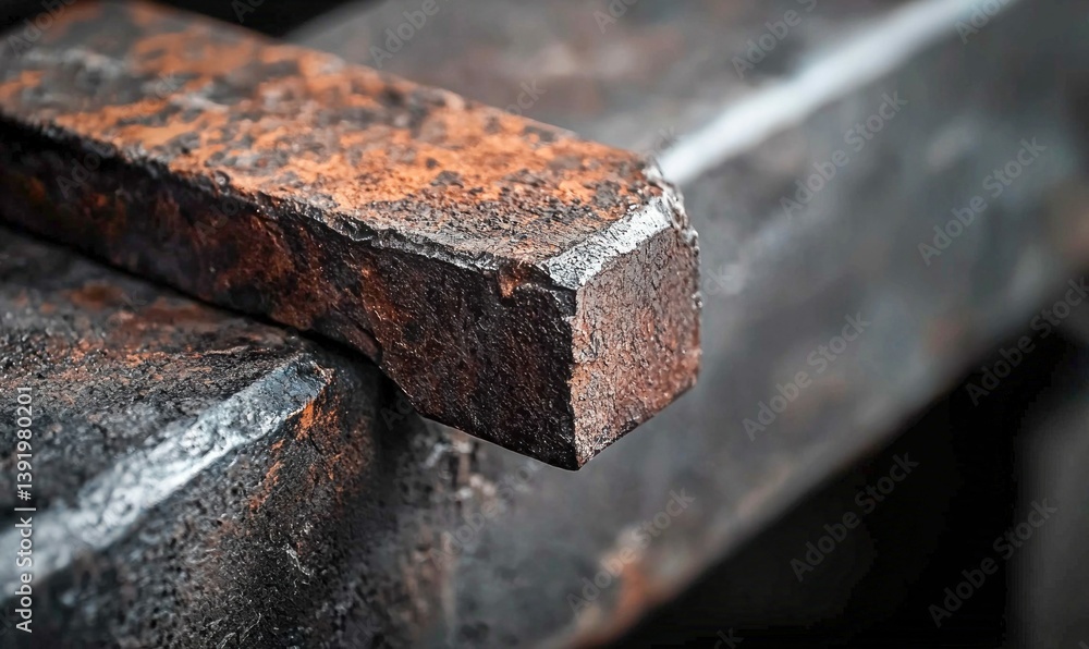A weathered metal wedge rests on an anvil, ready for shaping metal in the blacksmith's shop. A weathered metal wedge rests on an anvil, ready for shaping metal in the blacksmith's shop.