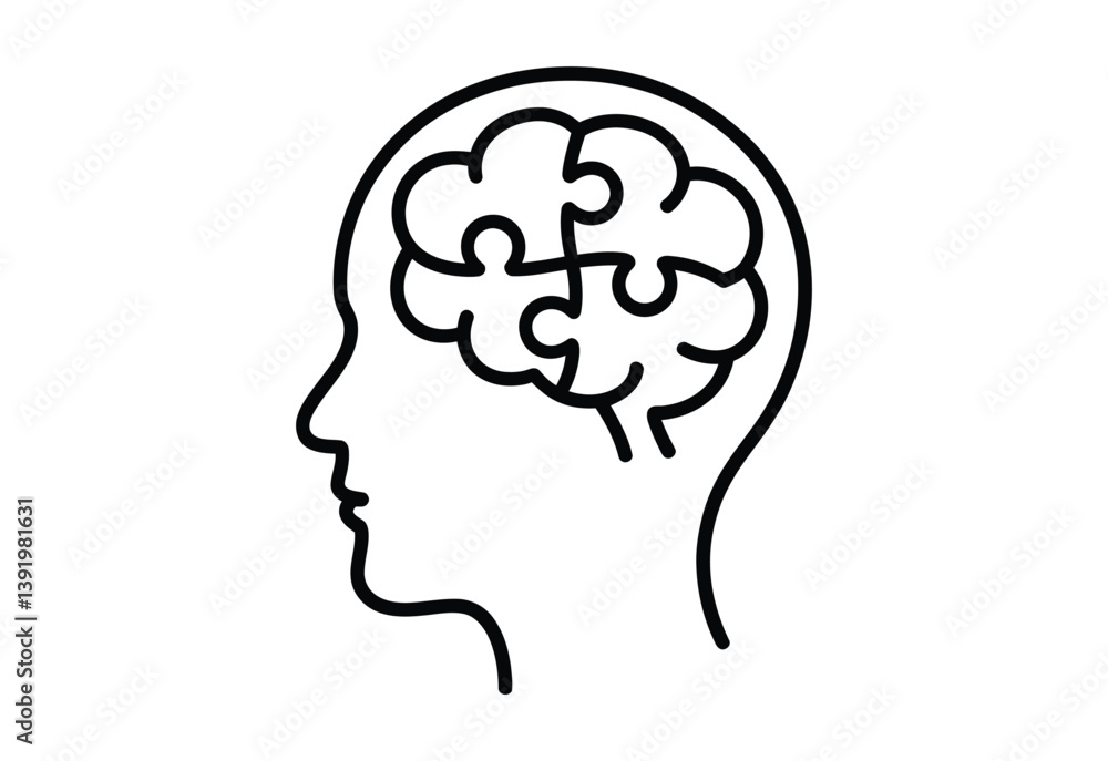 Human Brain Puzzle Icon Mental Health and Mind Symbol Outline Human Brain Puzzle Icon Mental Health and Mind Symbol Outline