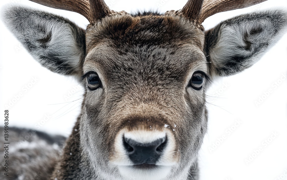 A close-up portrait of a graceful deer with big dark eyes, pure white background A close-up portrait of a graceful deer with big dark eyes, pure white background
