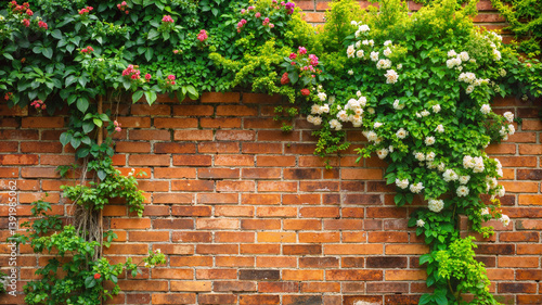 Wallpaper Mural Green ivy growing on red brick wall background Torontodigital.ca