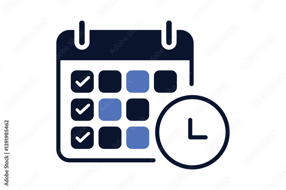Clock and Calendar Symbol Illustration, calendar icon, time management, schedule icon, event planner Clock and Calendar Symbol Illustration, calendar icon, time management, schedule icon, event planner