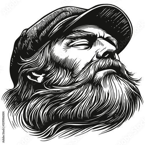 Detailed Vector Illustration of a Bearded Man in a Cap Profile