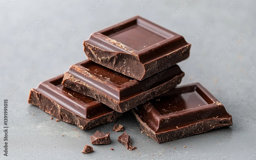 Dark Chocolate Squares on Gray Surface Dark Chocolate Squares on Gray Surface