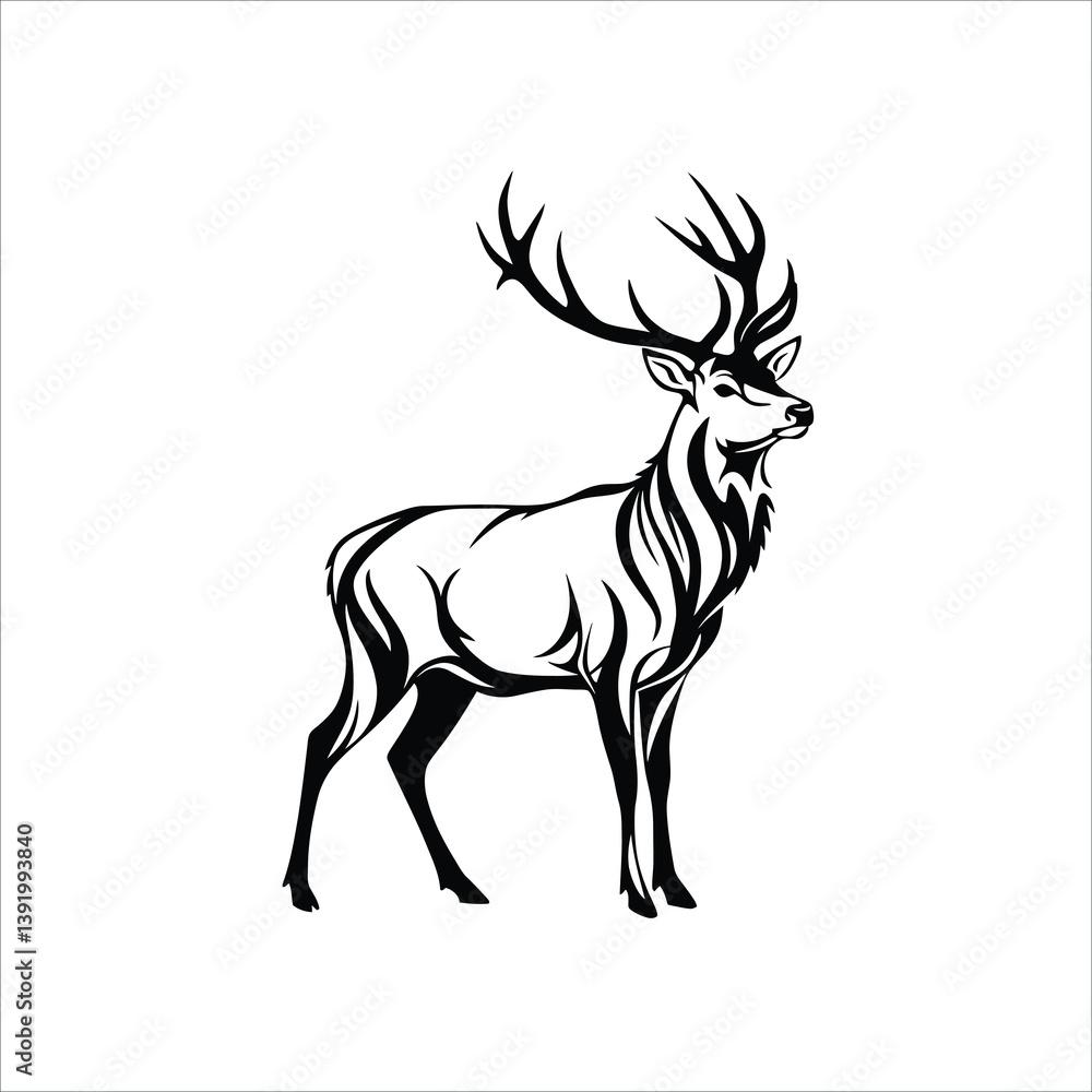 Obraz premium Deer Silhouette, Deer Art, Deer Clipart, Deer Vector, Deer Icon, Deer Head Silhouette, Deer Outline, Deer Shape, Deer Drawing, Deer Graphic, Buck Silhouette, Doe Silhouette, Forest Deer Art, Wildlife 