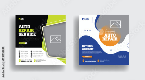 Professional car auto Mechanic social media post, banner, ad editable template for Car repair service, car wash service web banner, car rental services social media flyer or poster design