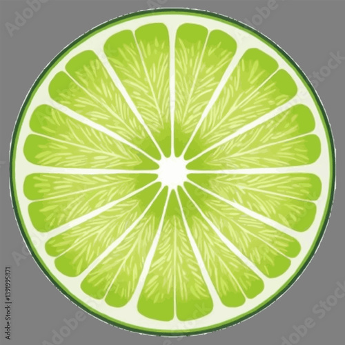 A zesty green silhouette vector icon of a lime slice, cut in half with radiating segments