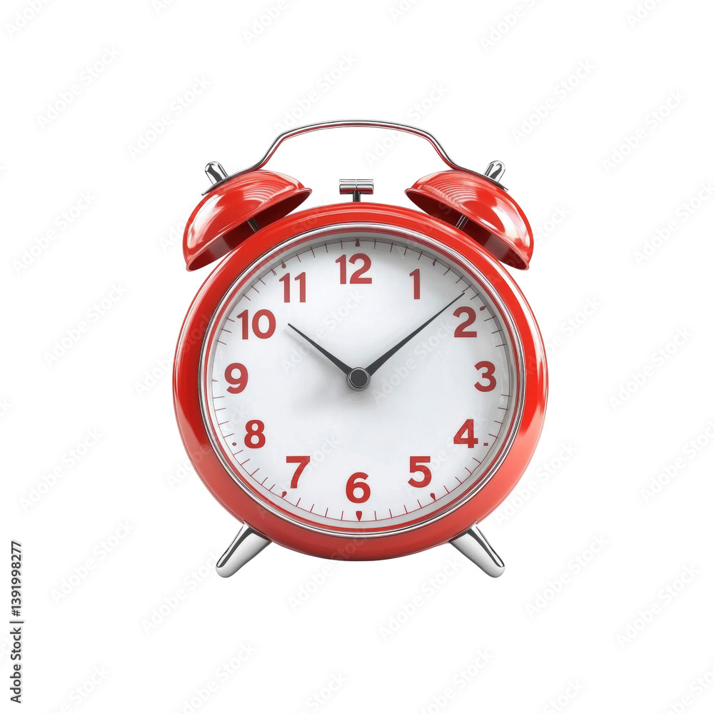 Classic Red Alarm Clock Showing Time - Punctuality, Time Management Concept Classic Red Alarm Clock Showing Time - Punctuality, Time Management Concept