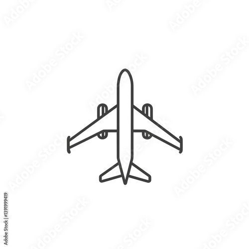 Overhead View of Airplane Icon Simple Line Art Graphic